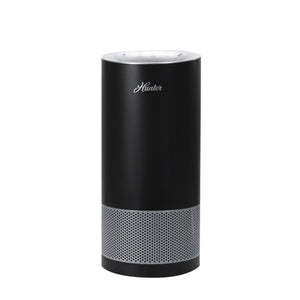 Hunter HP450UV True HEPA Cylindrical Tower Air Purifier with UVC Light Technology, Black and Silver, Front