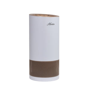 Hunter HP450UV True HEPA Cylindrical Tower Air Purifier with UVC Light Technology, White and Rose Gold, Hero Angle