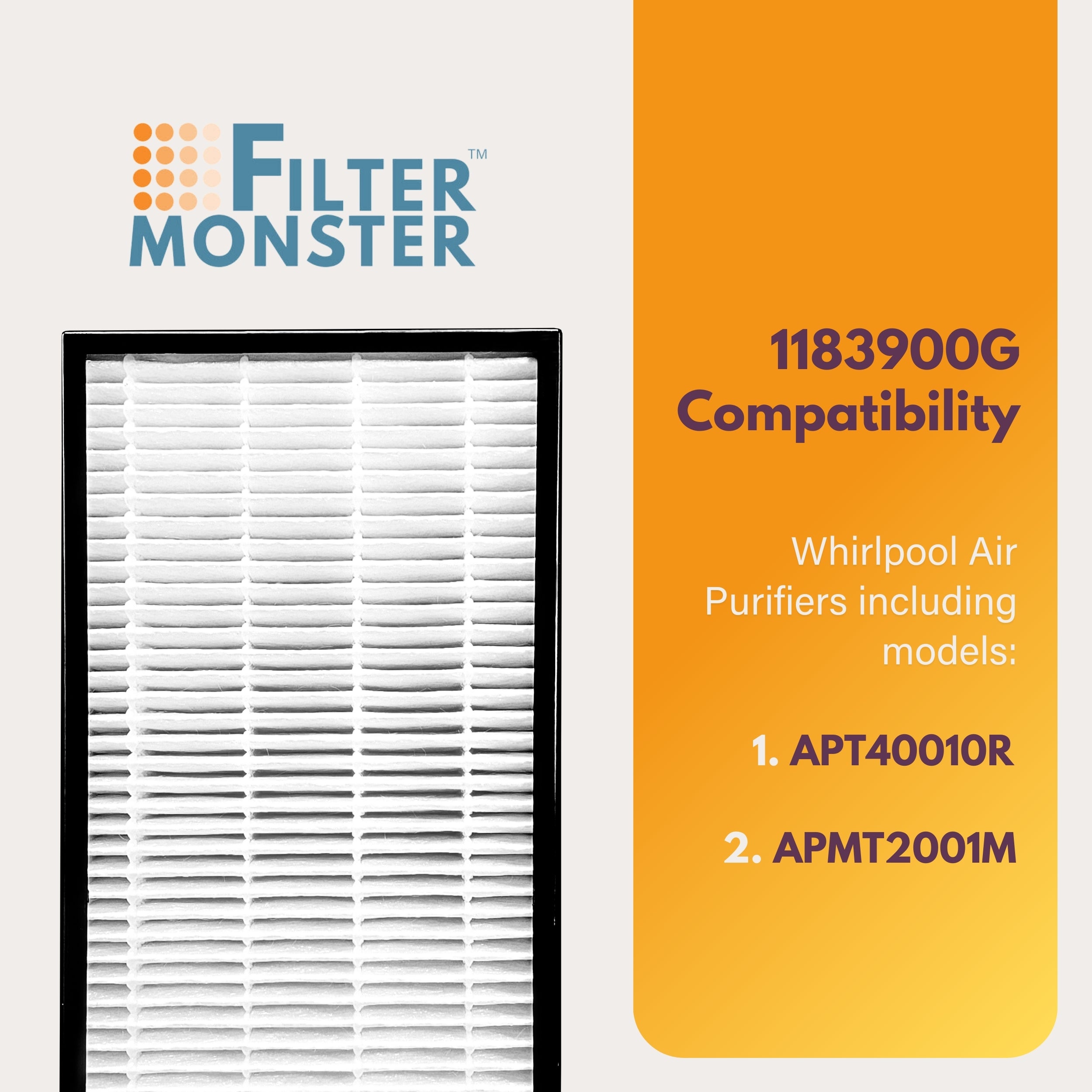 Filter-Monster True HEPA Replacement for Whirlpool 1183900 Filter 1183900 G