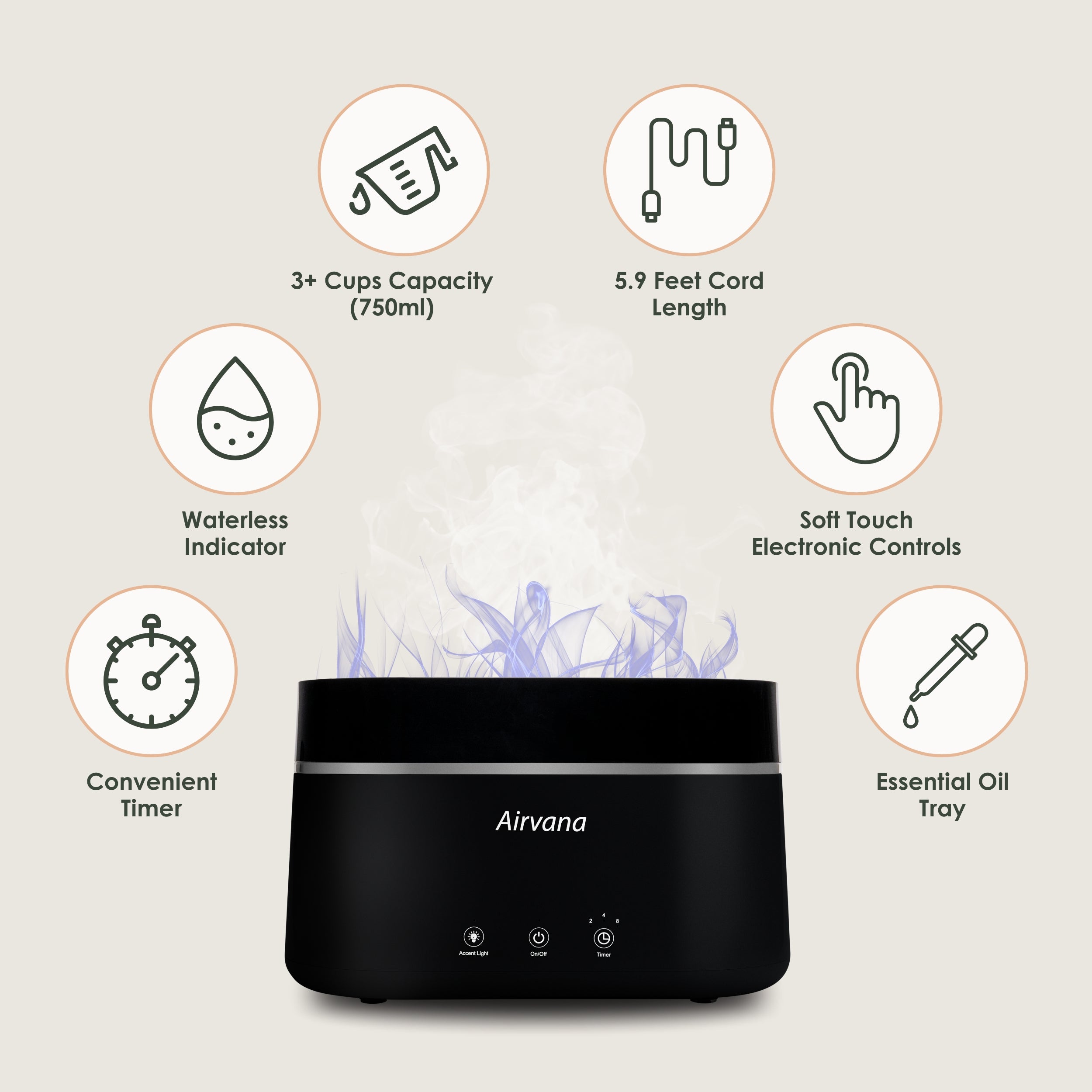 Airvana AquaFlame Ultrasonic .75L / 0.20 Gal  Humidifier AV350HUM