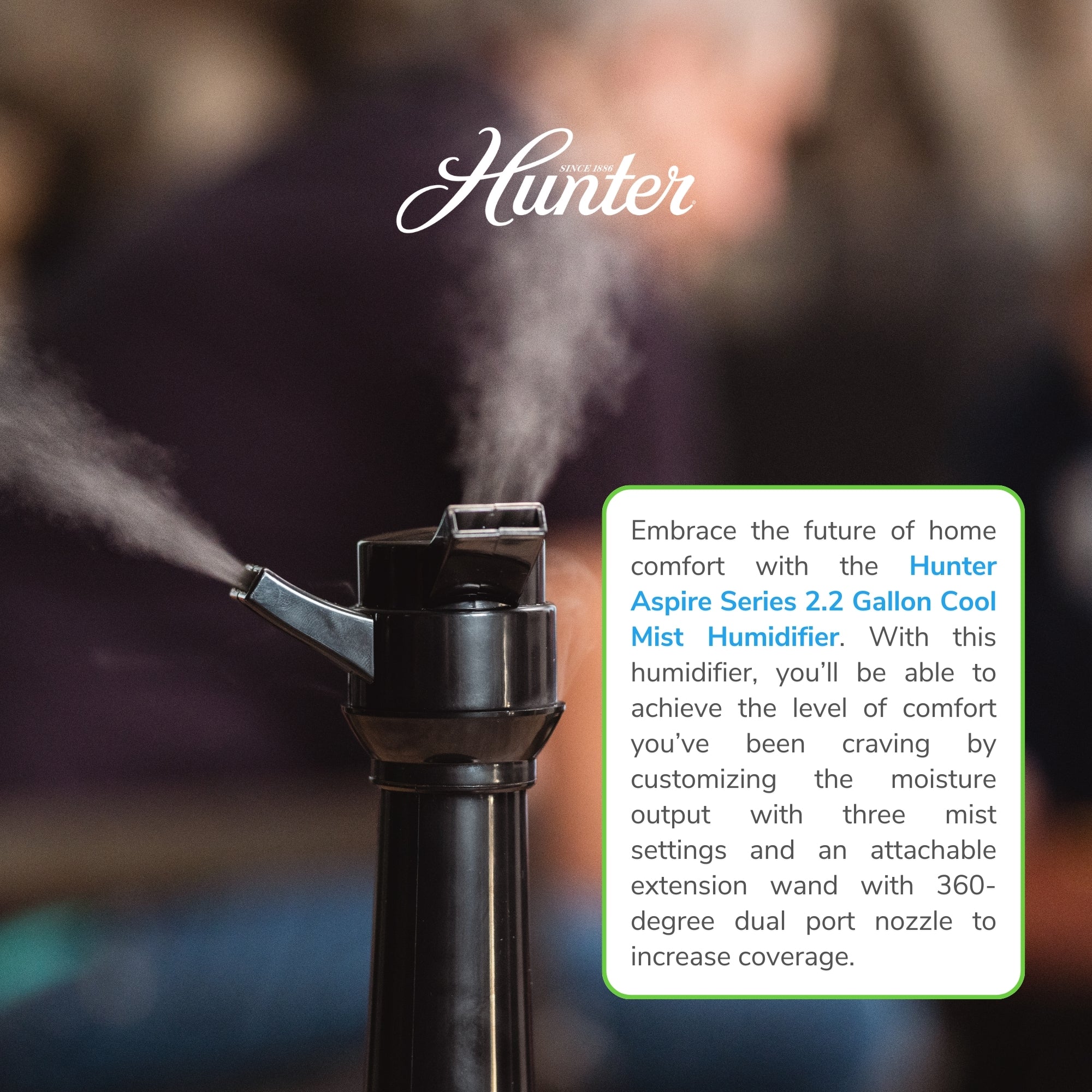 Hunter Aspire Ultrasonic 2.25 Gal Cool Mist Humidifier HHU400