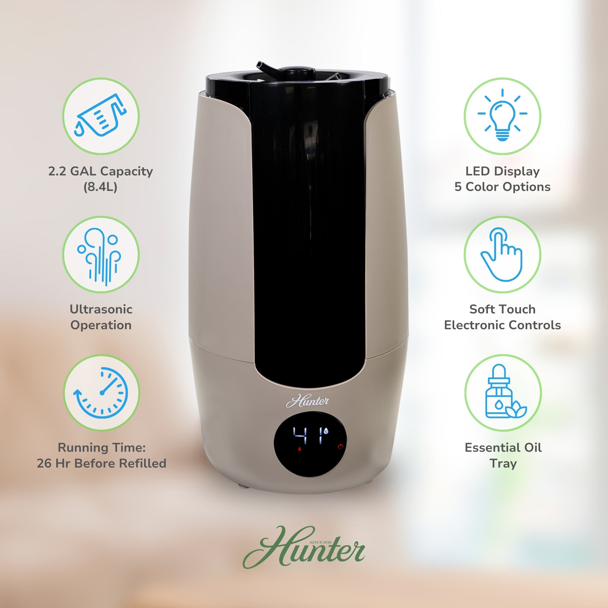 Hunter Aspire Ultrasonic 2.25 Gal Cool Mist Humidifier HHU400
