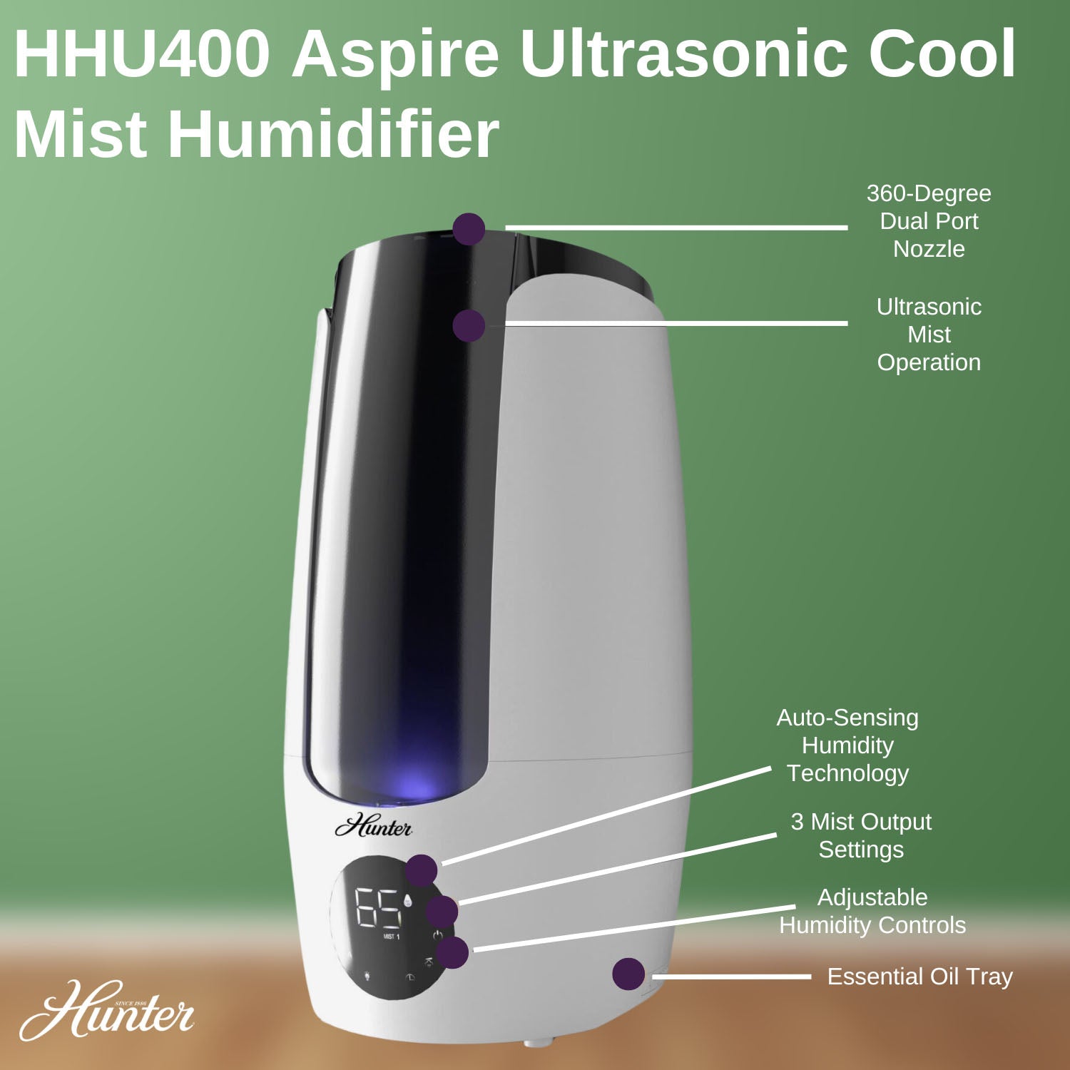 Hunter Aspire Ultrasonic 2.25 Gal Cool Mist Humidifier HHU400
