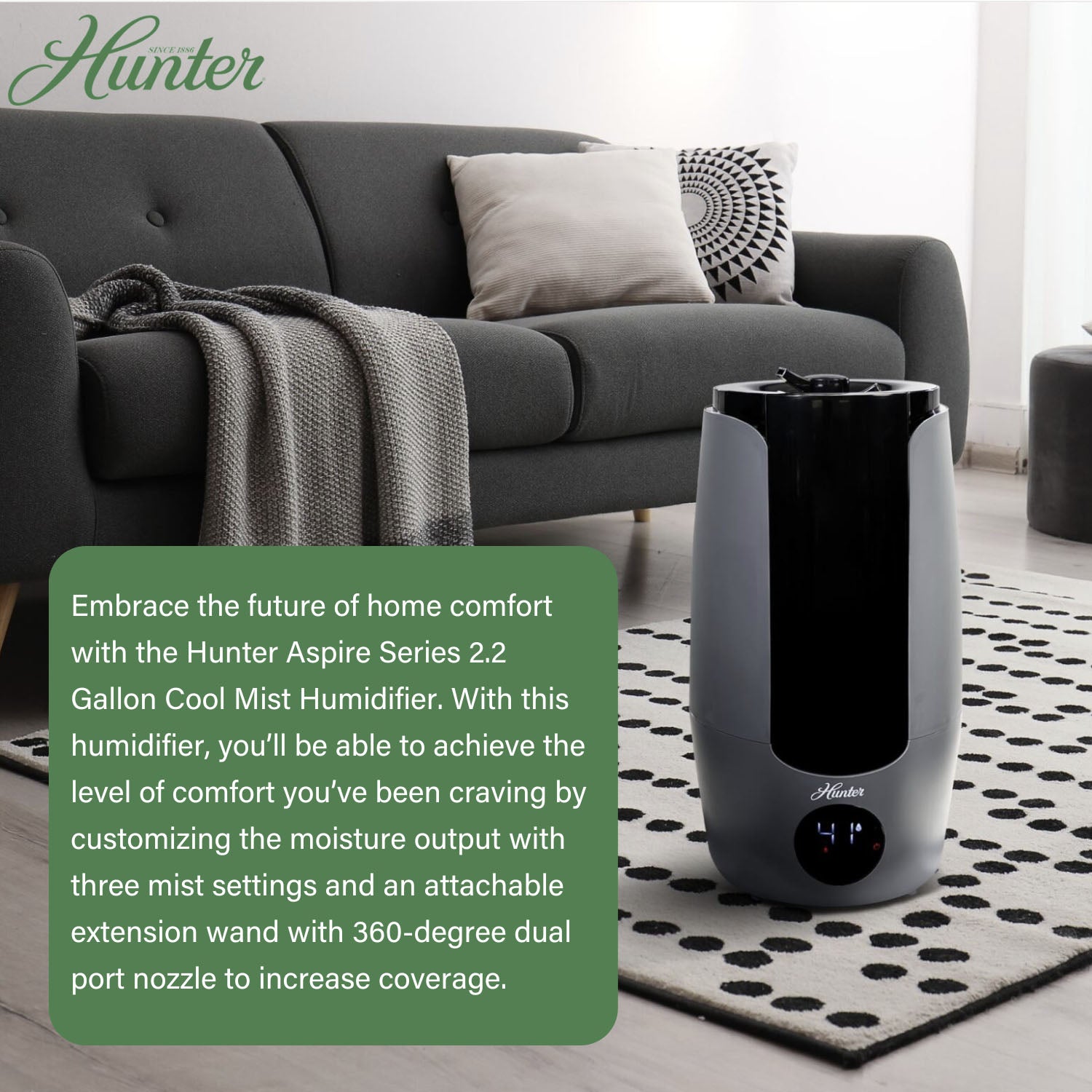 Hunter Aspire Ultrasonic 2.25 Gal Cool Mist Humidifier HHU400