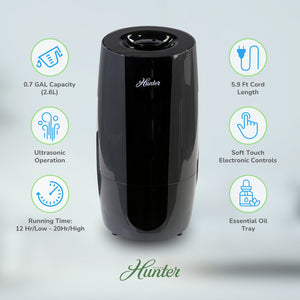 HHU475 Hunter Aspire 0.7 Gal Ultrasonic Cool Mist Humidifier