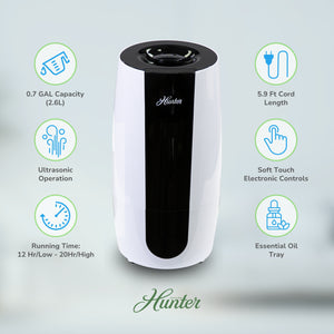 HHU475 Hunter Aspire 0.7 Gal Ultrasonic Cool Mist Humidifier