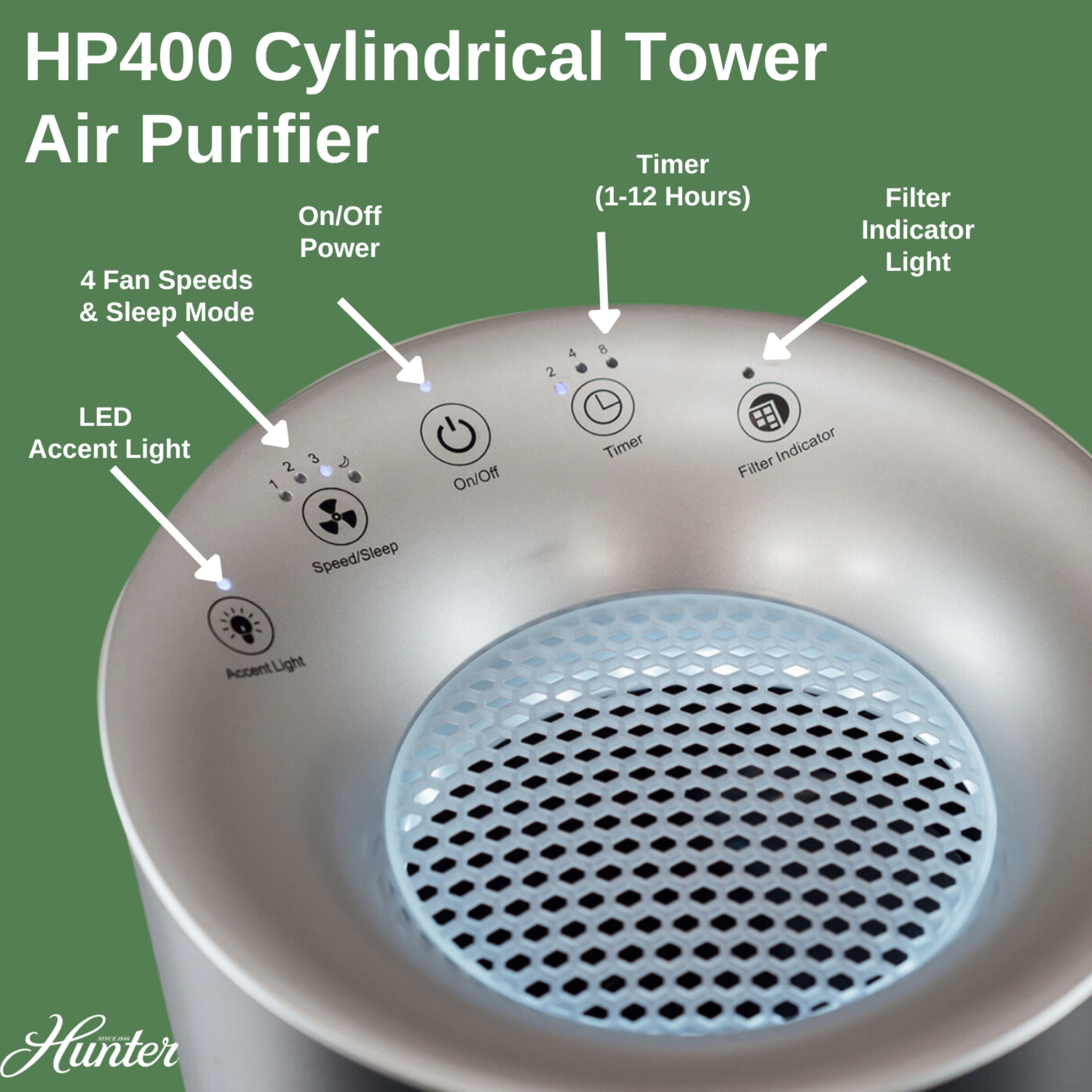 Hunter True HEPA Cylindrical Tower Air Purifier HP400