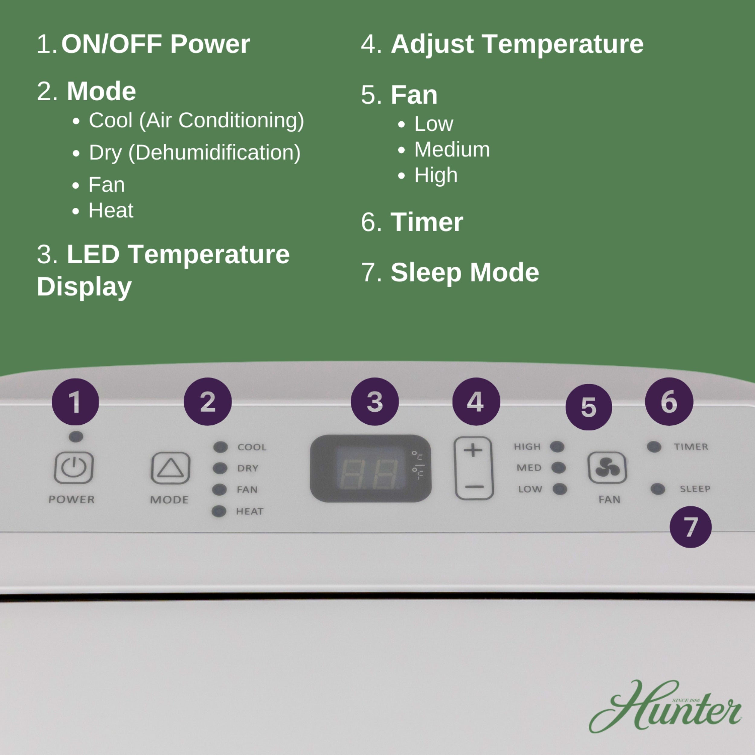 Hunter 10,000 BTU (8,000 SACC) Portable Air Conditioner with Heat for Rooms Up to 450 Sq. Ft. HPAC-12C150P