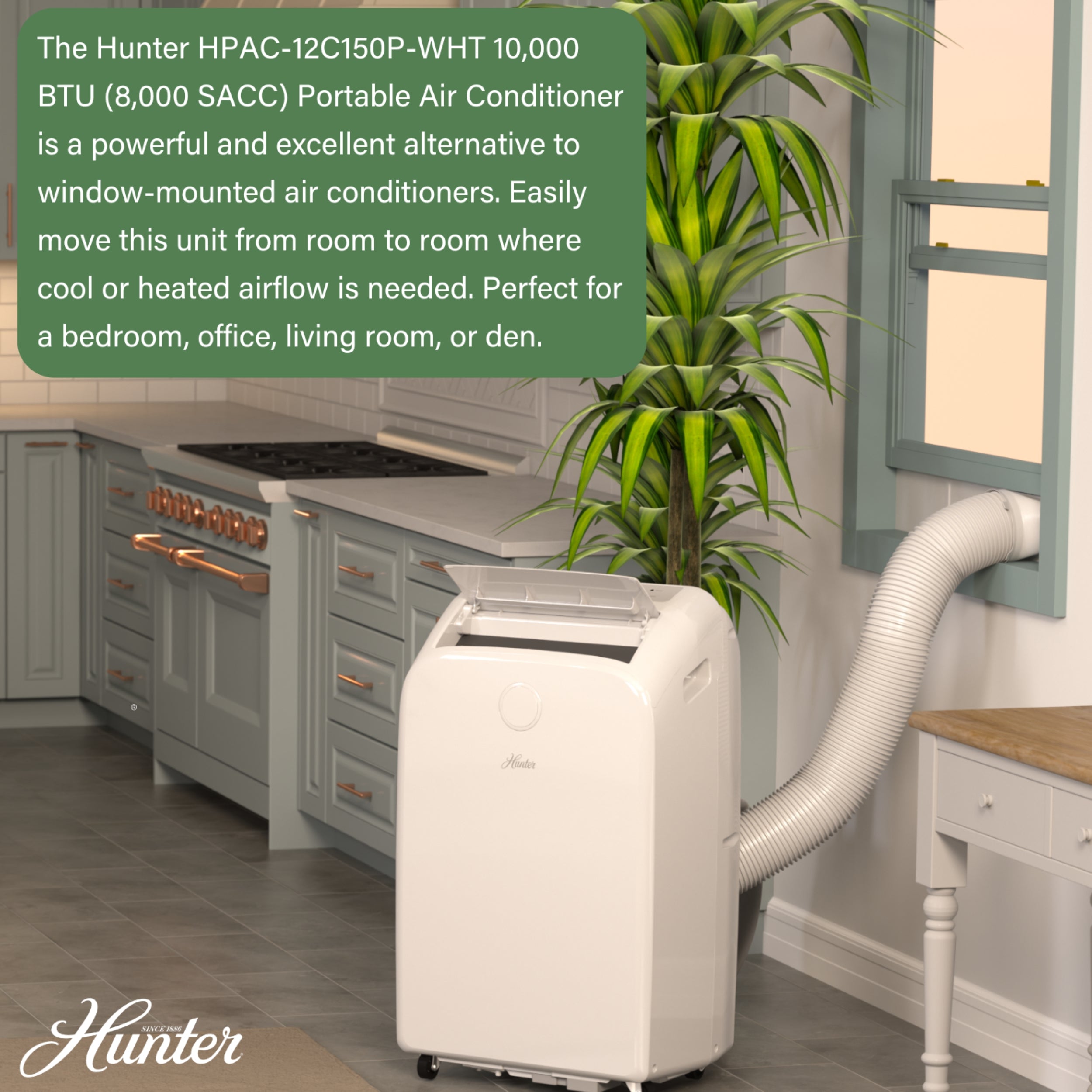 Hunter 10,000 BTU (8,000 SACC) Portable Air Conditioner with Heat for Rooms Up to 450 Sq. Ft. HPAC-12C150P