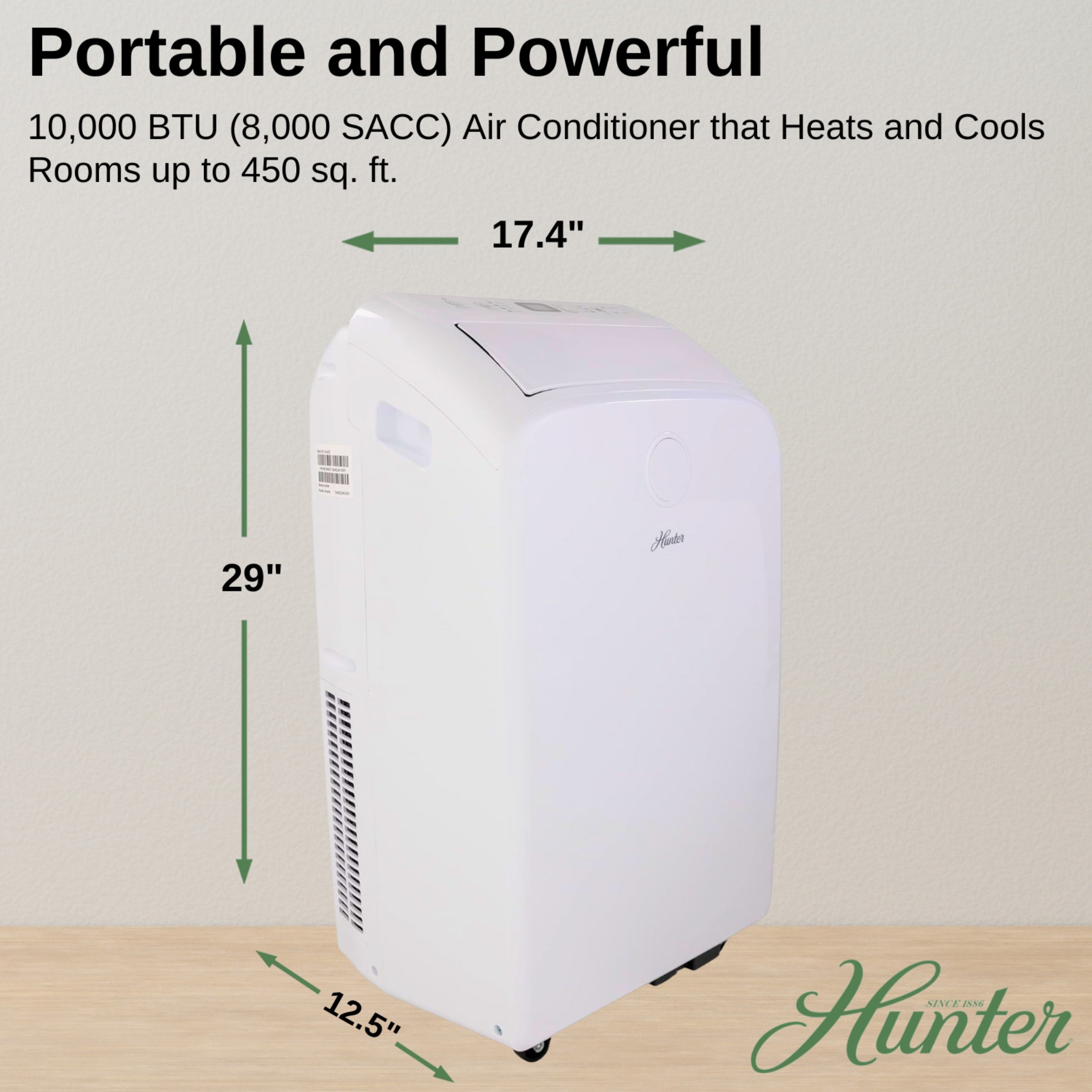 Hunter 10,000 BTU (8,000 SACC) Portable Air Conditioner with Heat for Rooms Up to 450 Sq. Ft. HPAC-12C150P