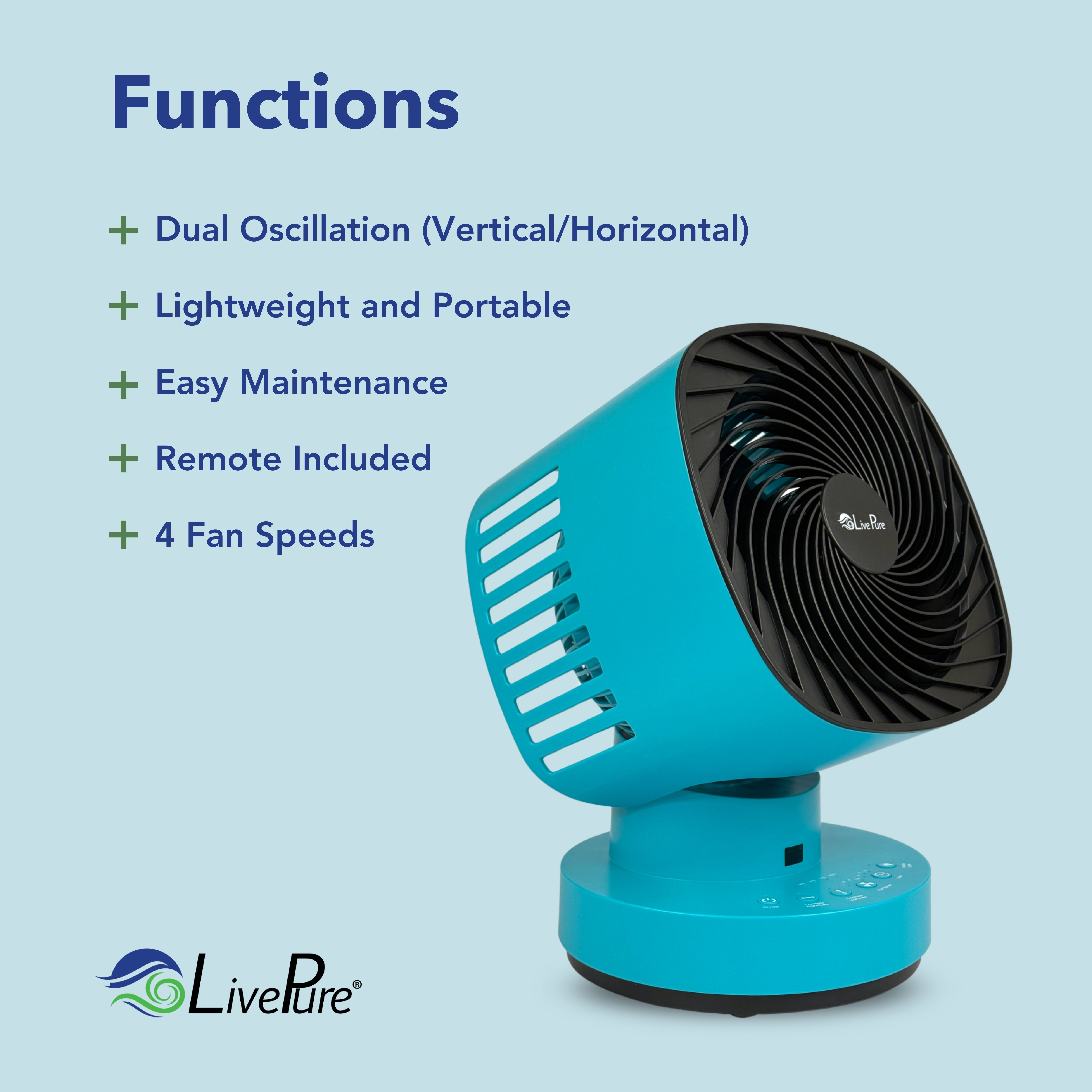 Rechargeable 4 Speed Orbital Dual Oscillating Fan with Remote