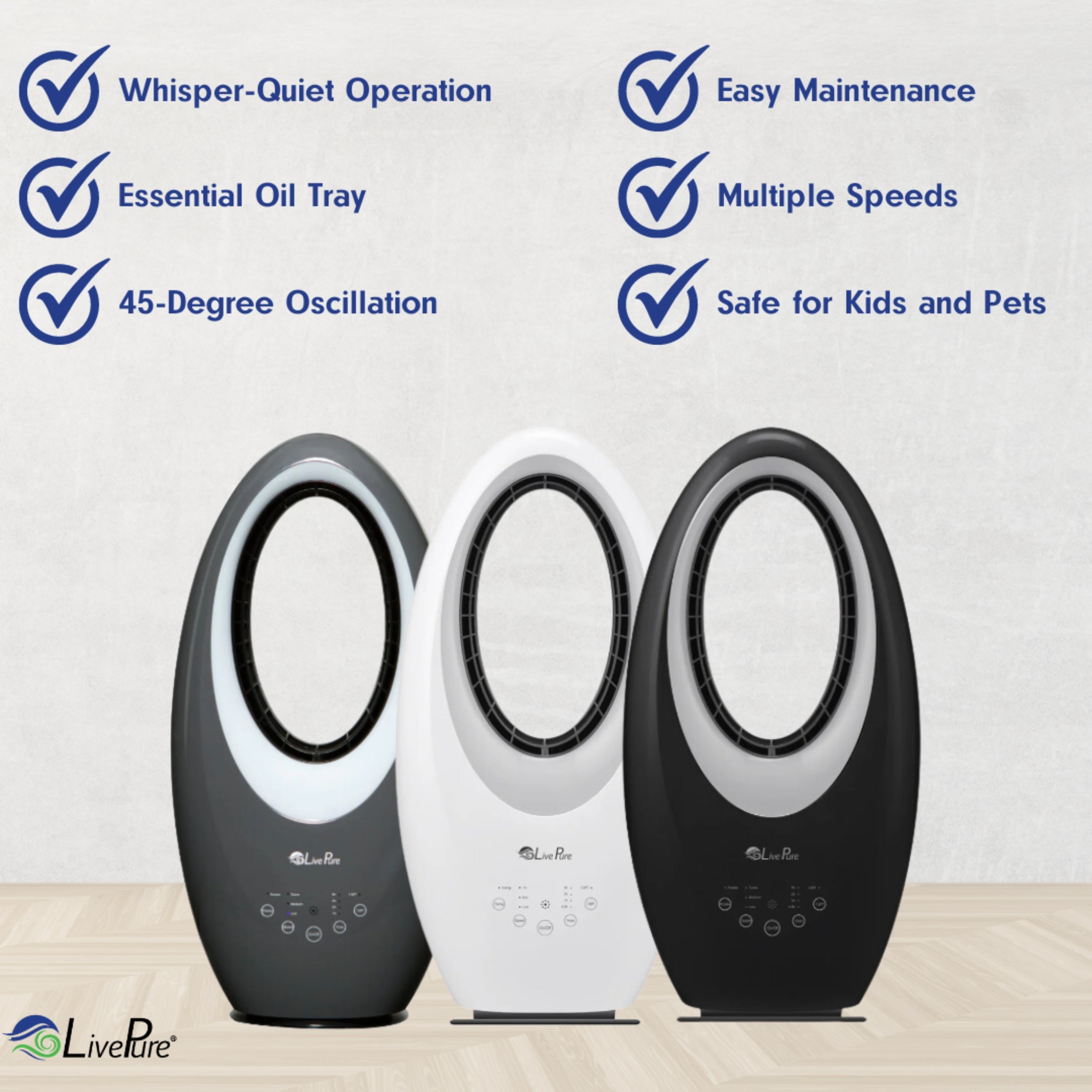 LivePure Oscillating Bladeless Fan with Filter & Aroma Tray LP1800FAPA