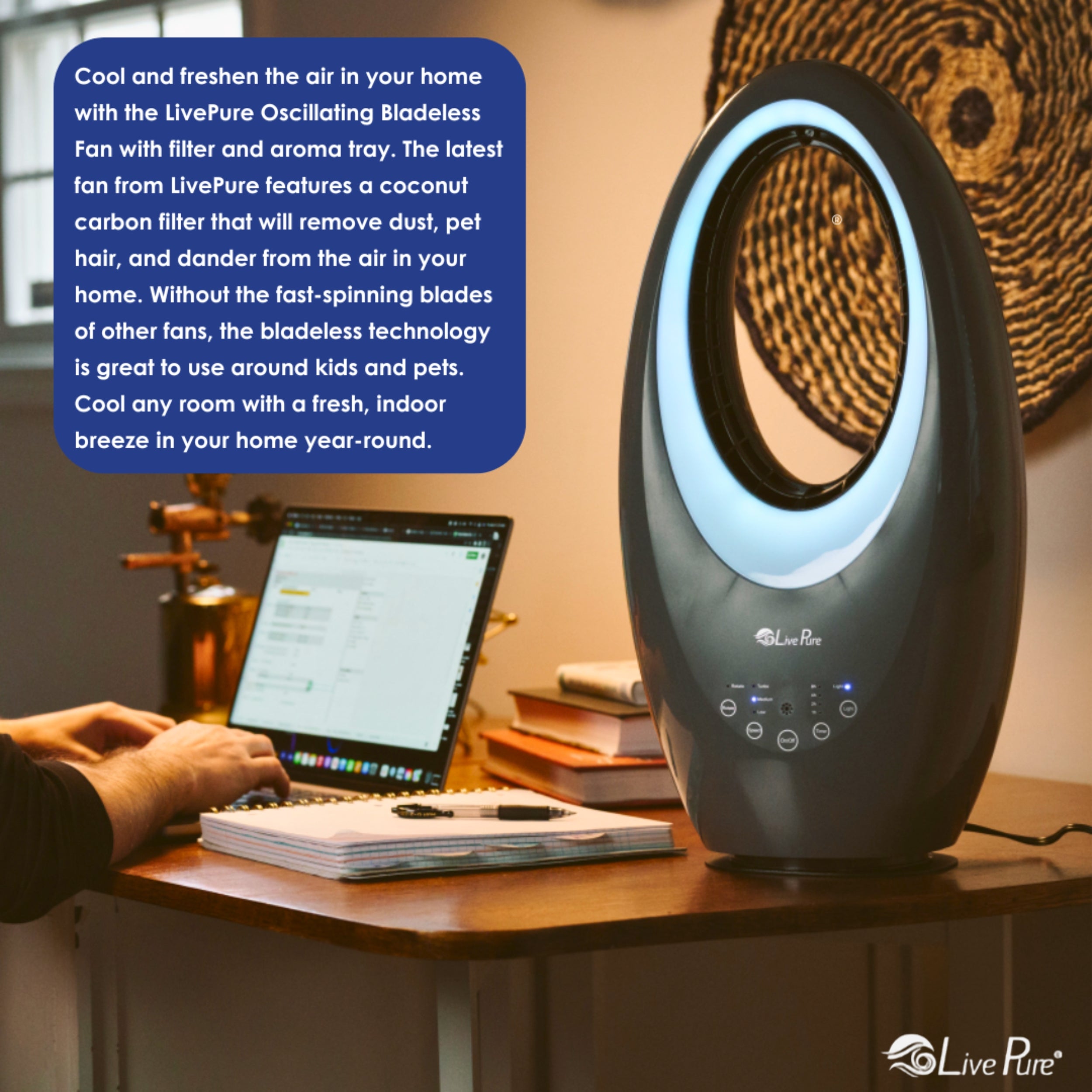 LivePure Oscillating Bladeless Fan with Filter & Aroma Tray LP1800FAPA