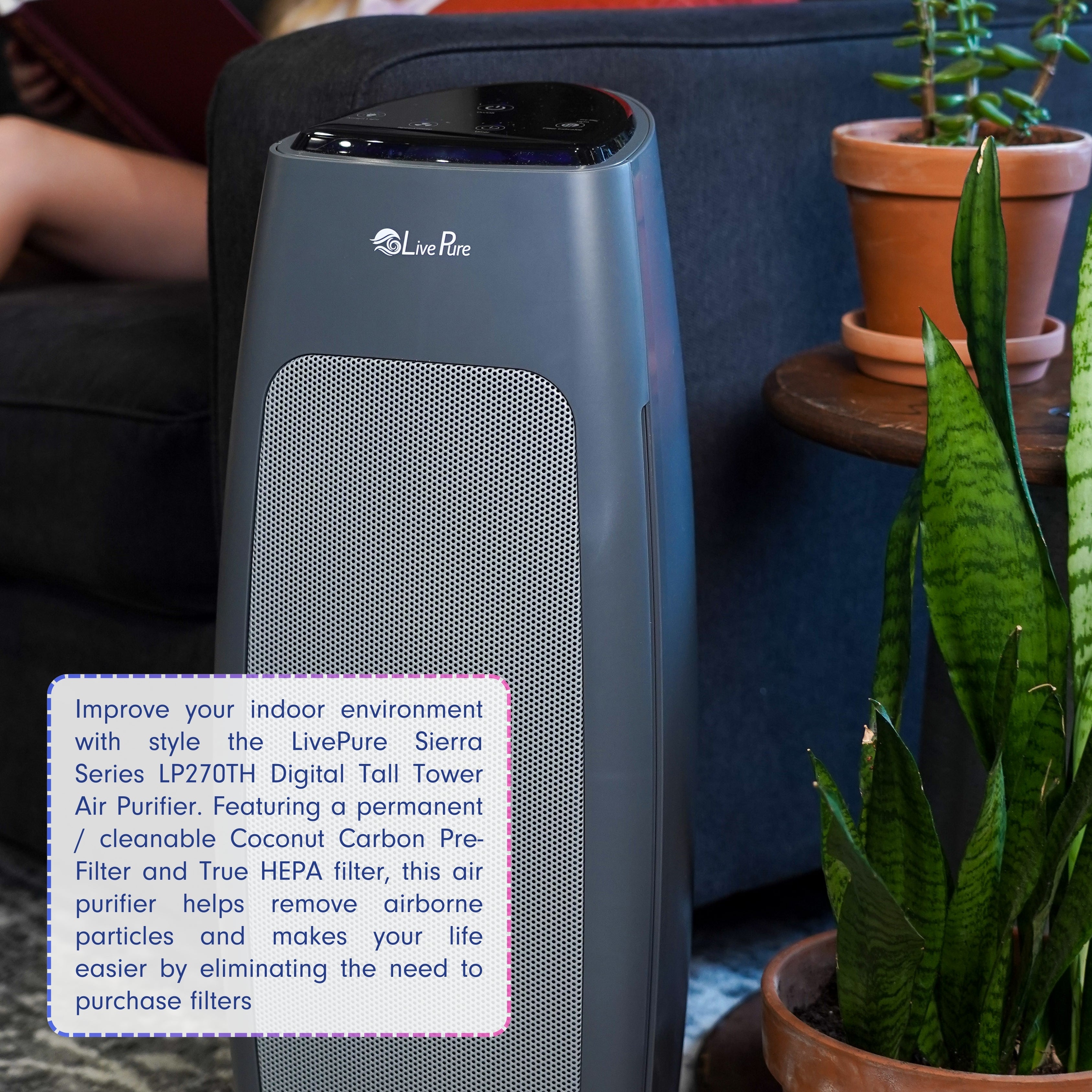 indoor plant air filter LivePure Sierra Series Digital Tall Tower Air Purifier with Permanent Filtration