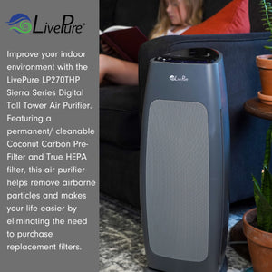 LivePure Sierra Series Digital Tall Tower Air Purifier with Permanent Filtration