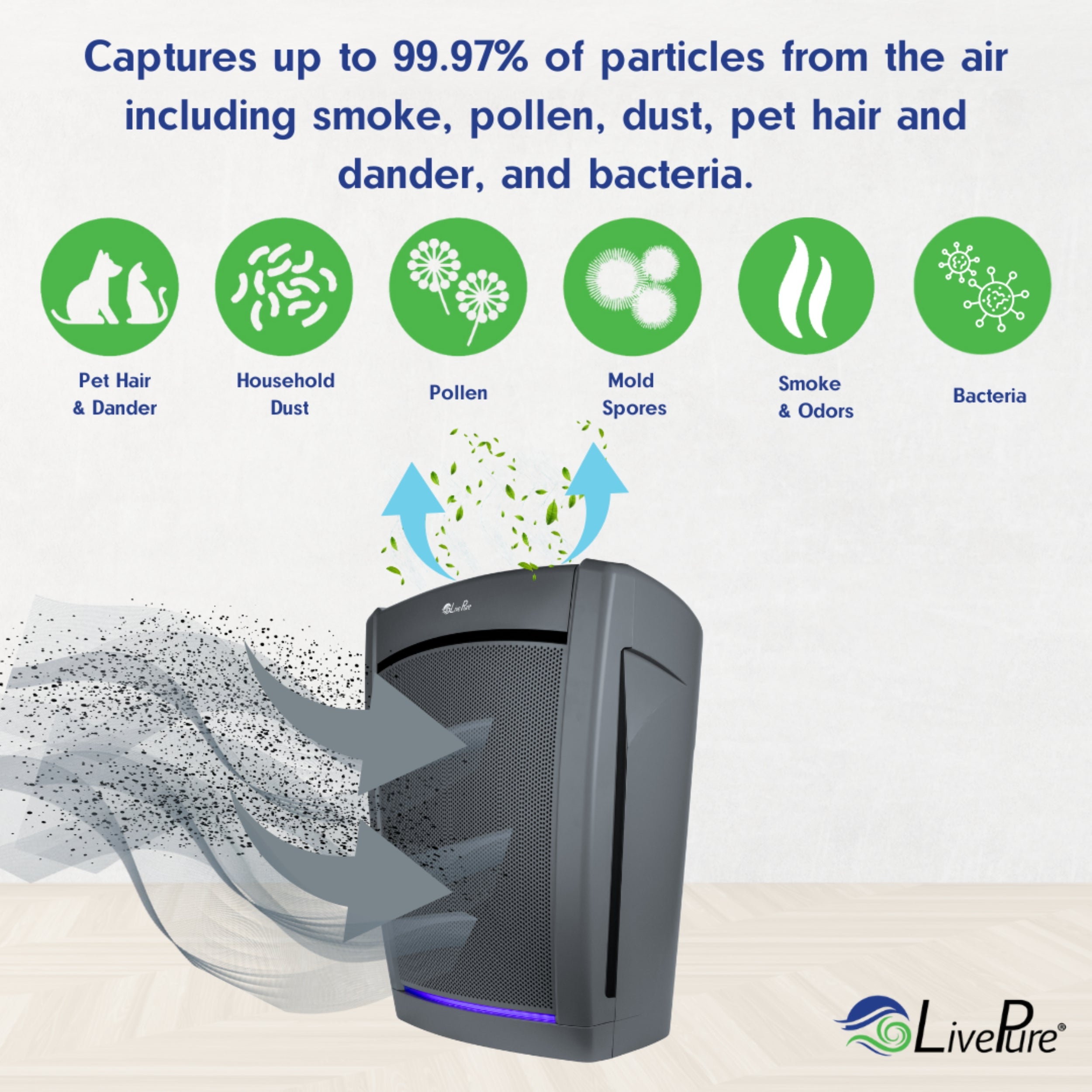 LivePure Bali Series Multi-Room True HEPA Air Purifier with Air Quality Sensing System LP560THP