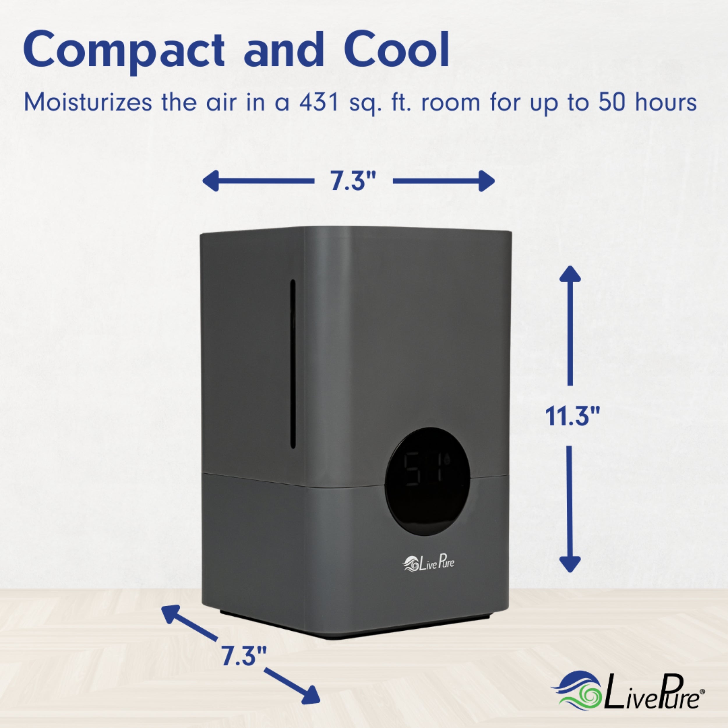 LivePure 1.2 L (.3 Gallon) Ultrasonic Cool Mist Top Fill Digital Humidifier with LED Display Screen LP850HUM