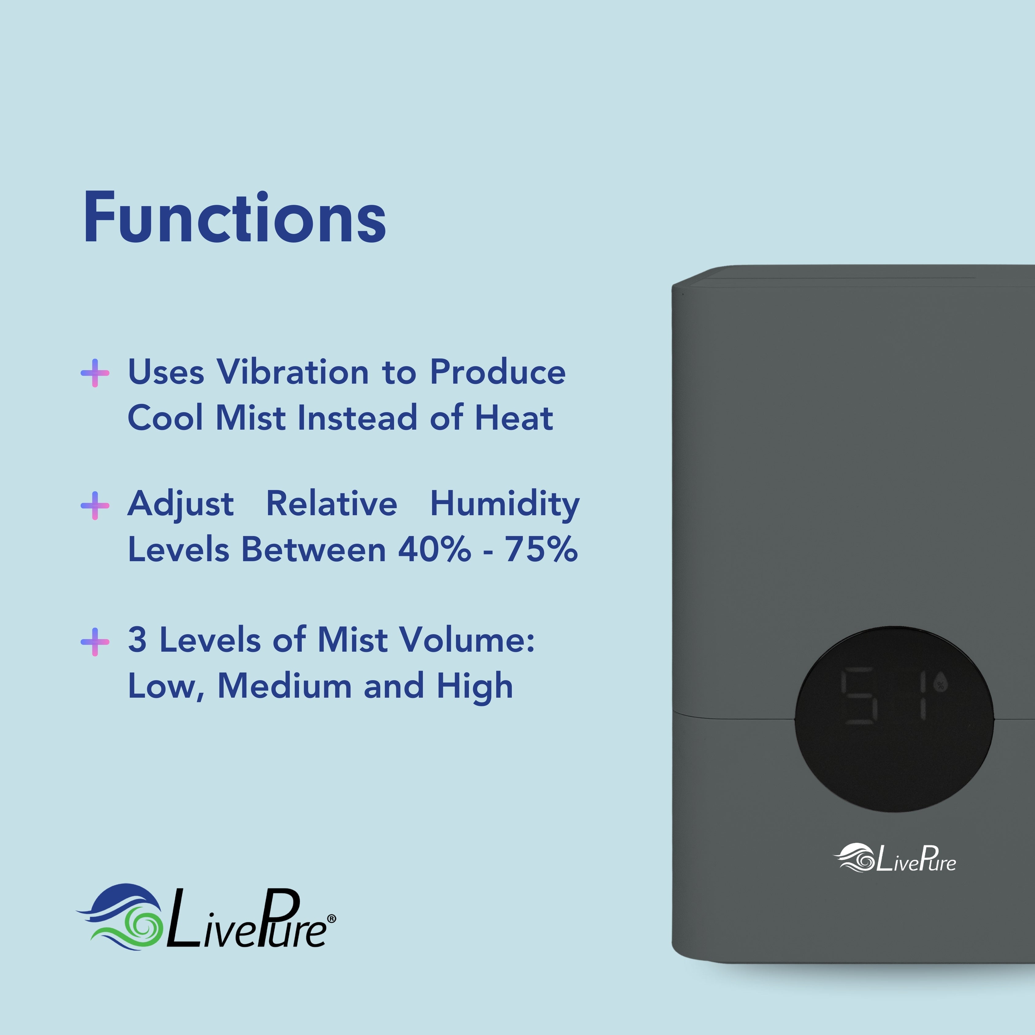 LivePure Ultrasonic 1.2L Cool Mist Humidifier LP850HUM