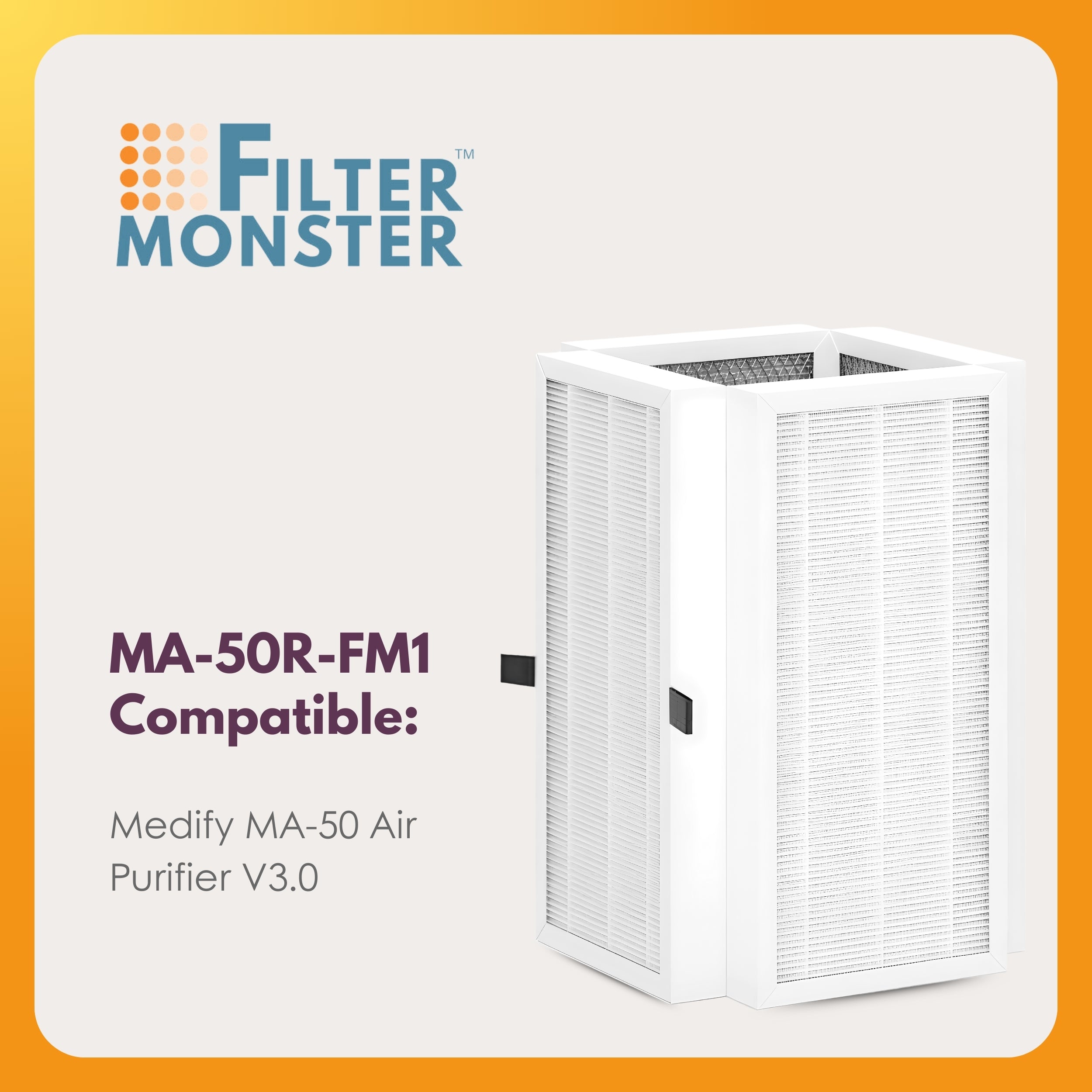 Filter-Monster HEPA Filter Bundle Compatible with Medify MA-50 Air Purifier, 1 Filter Box- 4 HEPA Filters Total