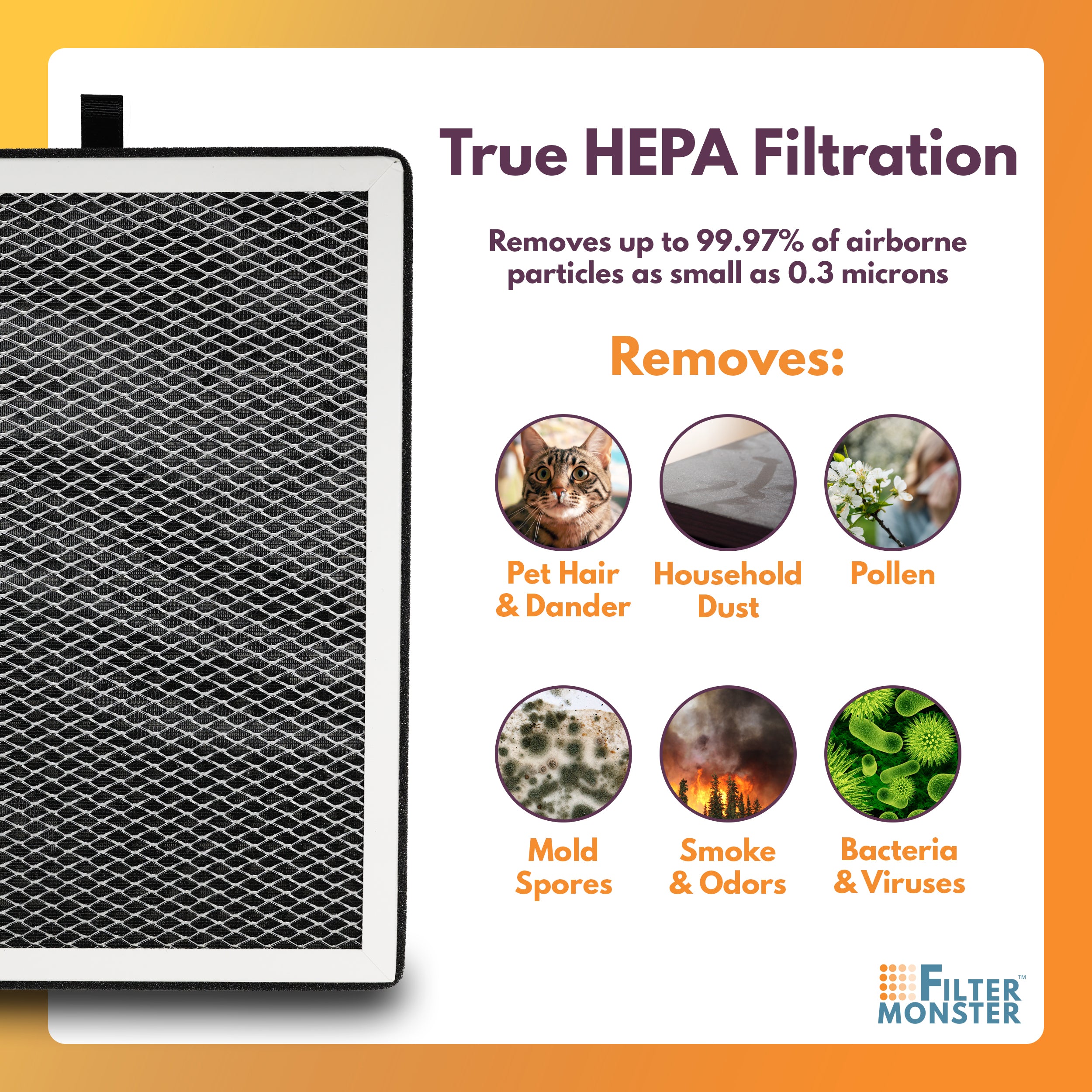 Filter-Monster H13 HEPA Air Filter Replacement Compatible with Medify MA-25 Air Purifier, 1 Pack of Replacement Filters