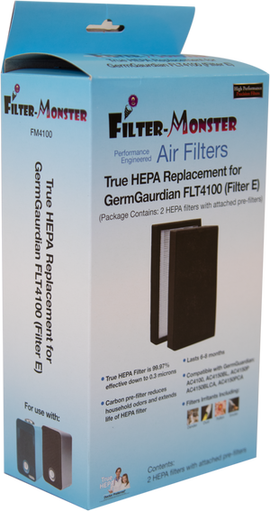 Filter-Monster True HEPA Replacement for GermGuardian FLT4100 Filter E, 2 Pack