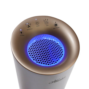 Hunter HP450UV True HEPA Cylindrical Tower Air Purifier with UVC Light Technology, White and Rose Gold, UVC Mode On, Accent Light On 