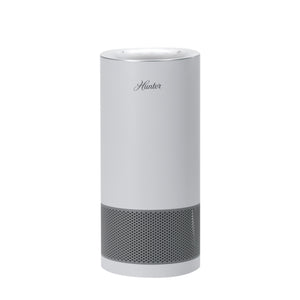Hunter HP450UV True HEPA Cylindrical Tower Air Purifier with UVC Light Technology, White and Silver, Front