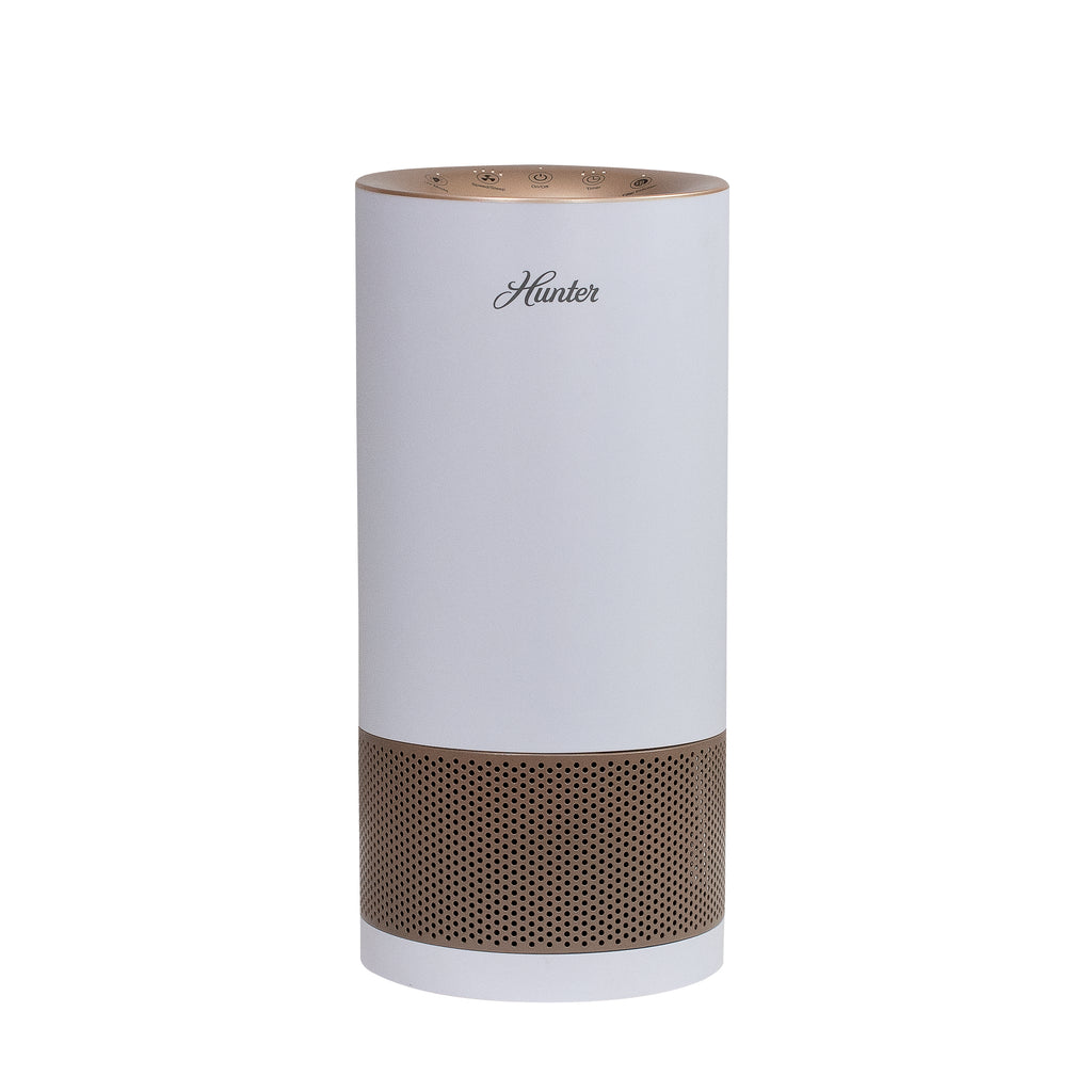 Hunter HP450UV True HEPA Cylindrical Tower Air Purifier with UVC Light Technology, White and Rose Gold, Front