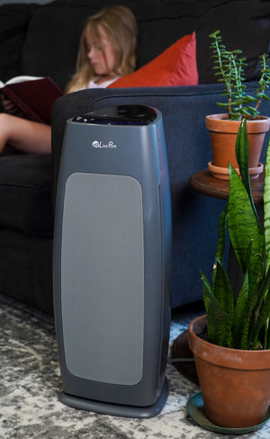 LivePure Sierra Series Digital Tall Tower Air Purifier with Permanent Filtration, Graphite, Lifestyle Image